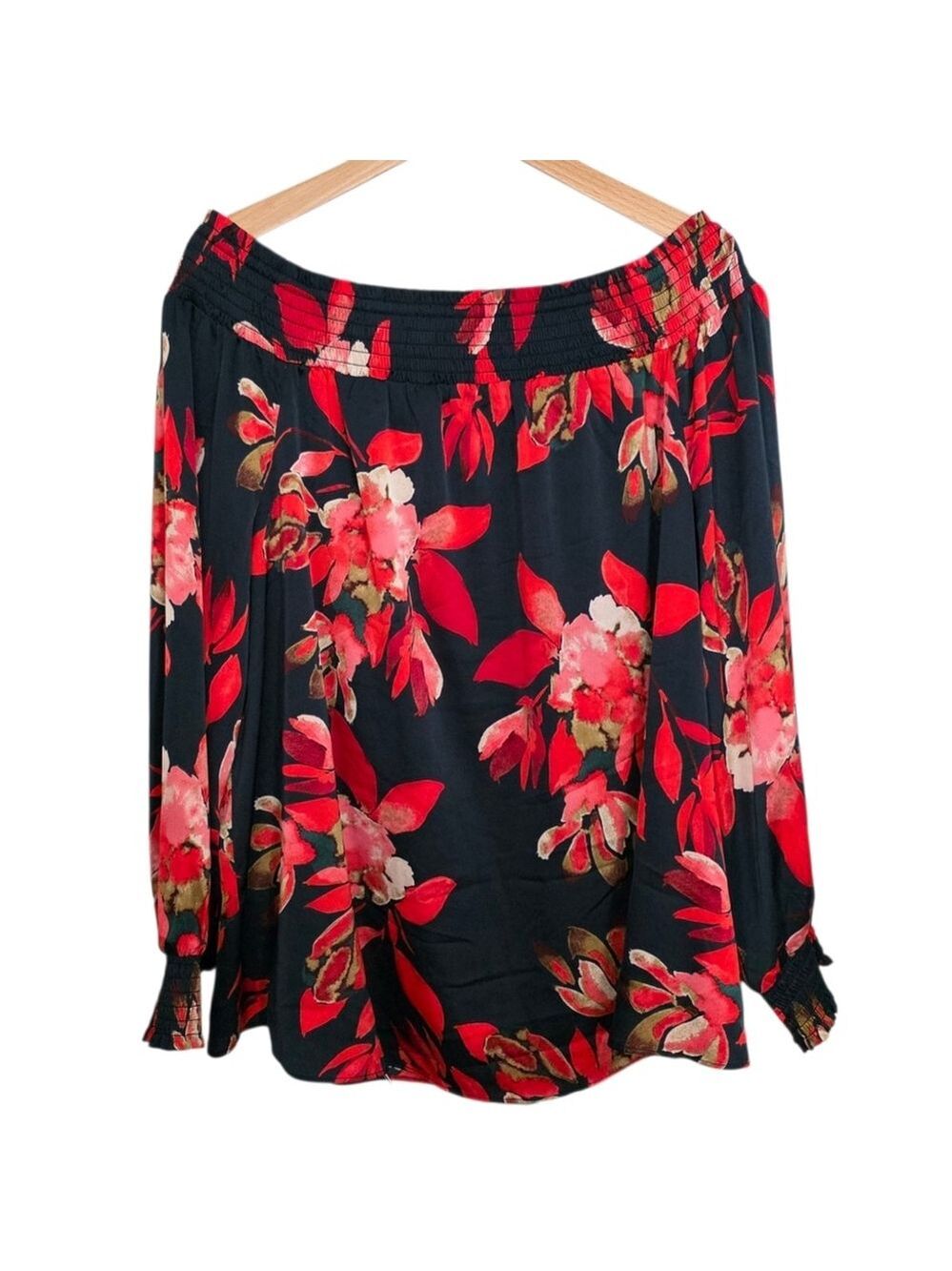 Laura Floral Off-Shoulder Blouse - Red and Black Sz 14